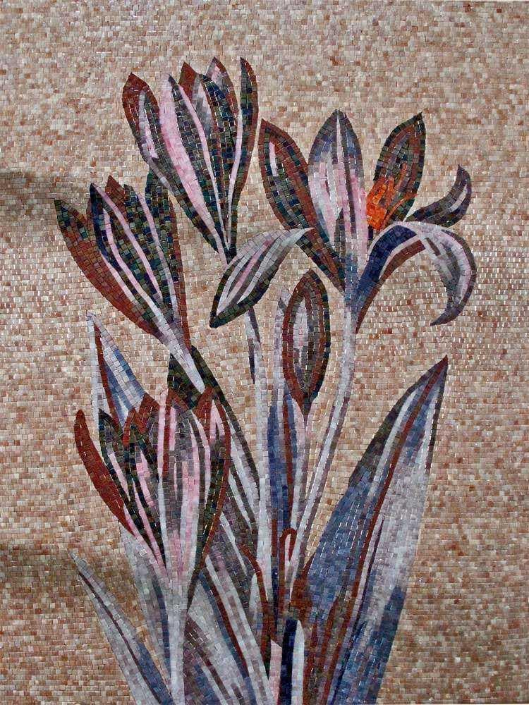 Custom AR Product - Floral Crocus Arrangement - Glass Mosaic Tile Art - Mesh Backing