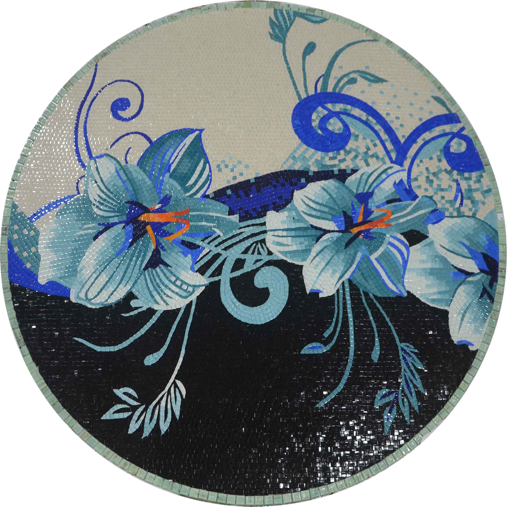 Medaglione Mosaico - Fiori Blu Esotici