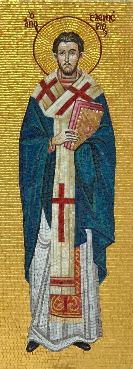 Saint Eleutherios Byzantine Icon – Handmade Gold Glass Mosaic Art - Mesh Backing