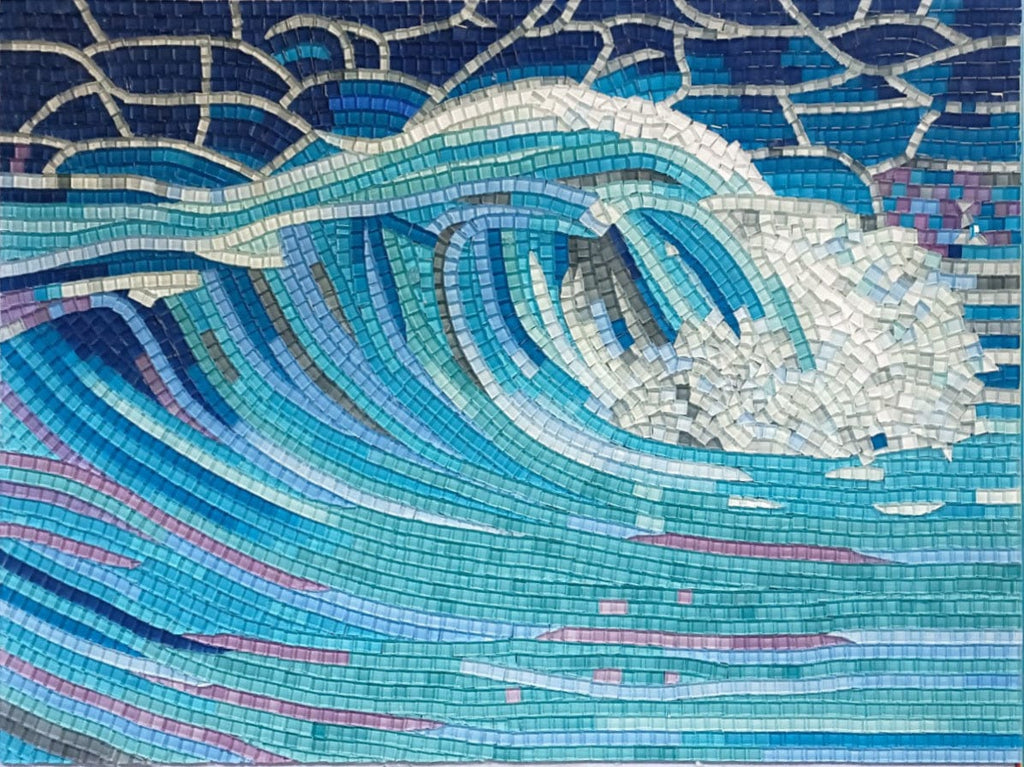 Onda Azul do Oceano - Arte em Mosaico