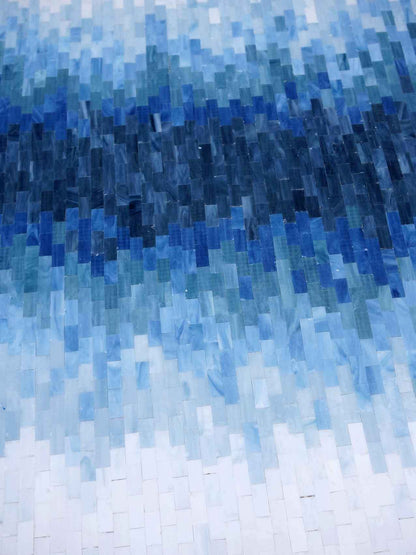 Abstract Blue Ocean Wave – Large Handmade Glass Mosaic Wall Art - Mesh Backing