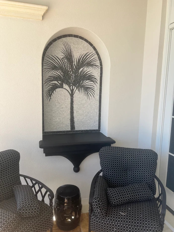 Silhouette Serenity Palm Tree - Shower Niche Mosaic Wall Art - Mesh Backing