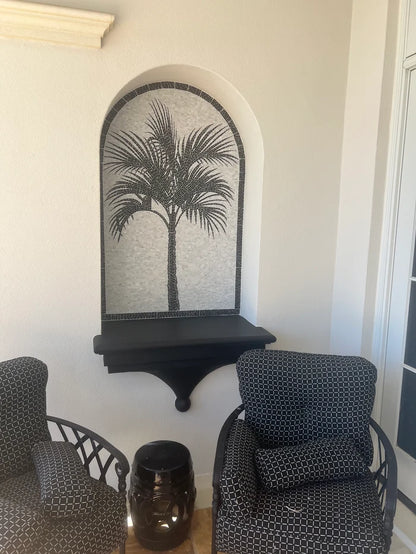 Silhouette Serenity Palm Tree - Shower Niche Mosaic Wall Art - Mesh Backing