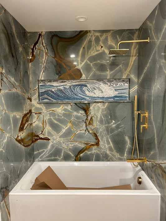 Intricate Wave Patterns: Marble Mosaic Masterpiece | Luxury Handcrafted Stone Art