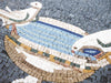 Design del mosaico artistico delle colombe al bagno