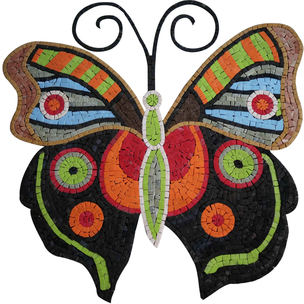 Мозаика на стене - разноцветная бабочка
