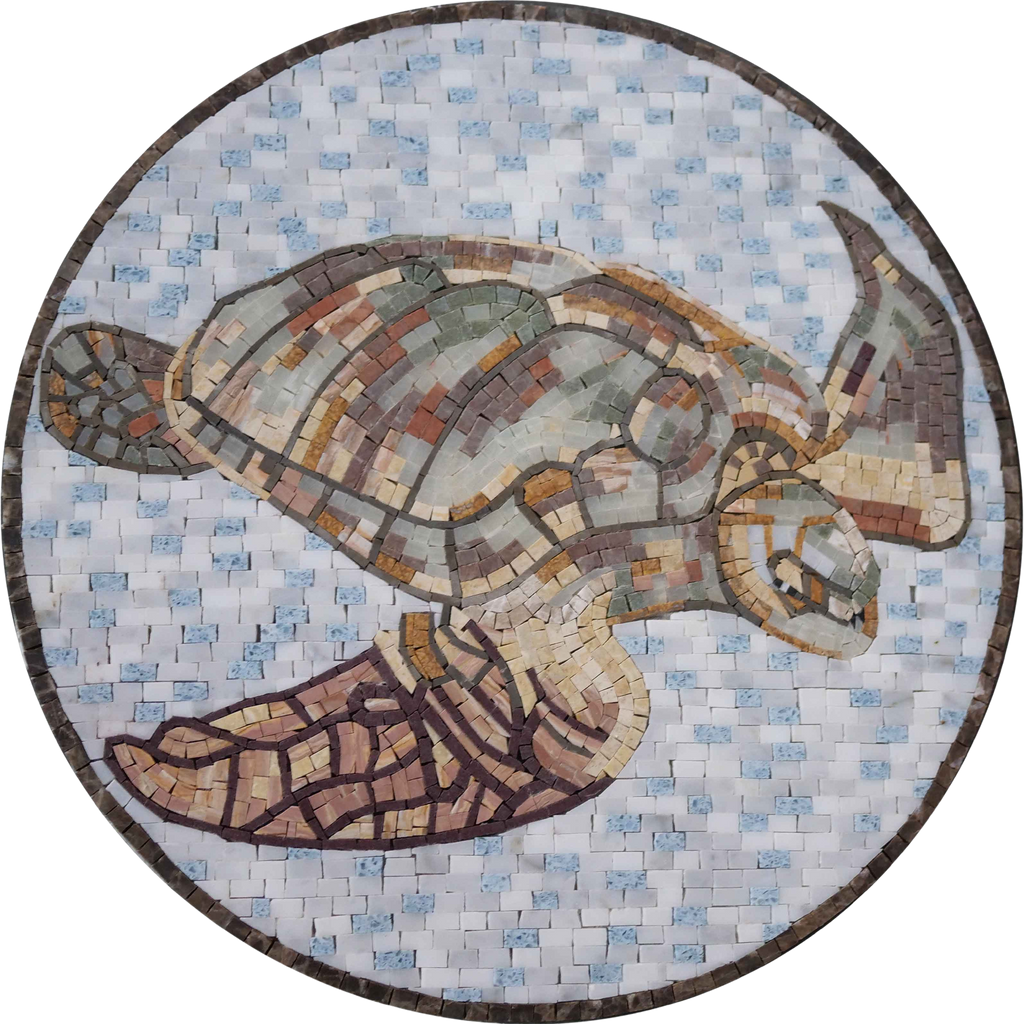 Medalhão de latão com mosaico de tartarugas marinhas