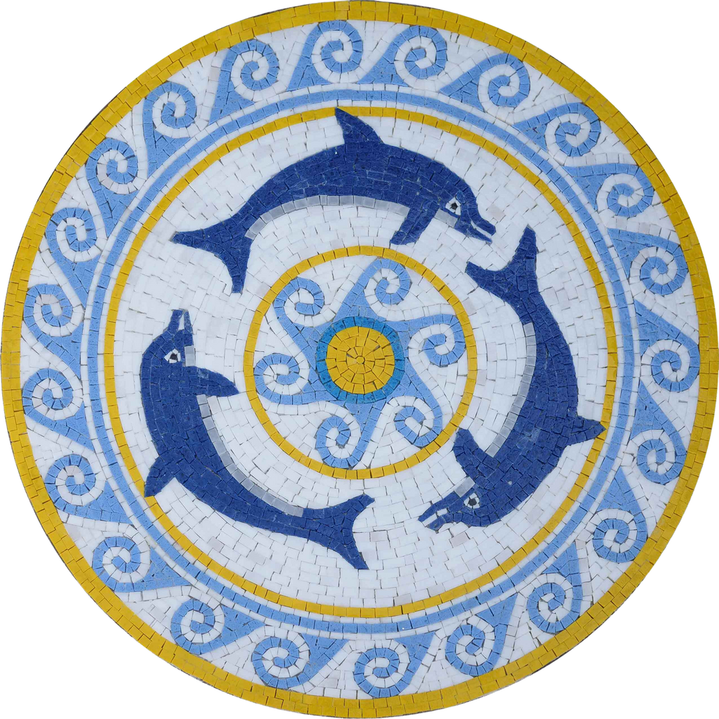Medaglione in mosaico di delfini