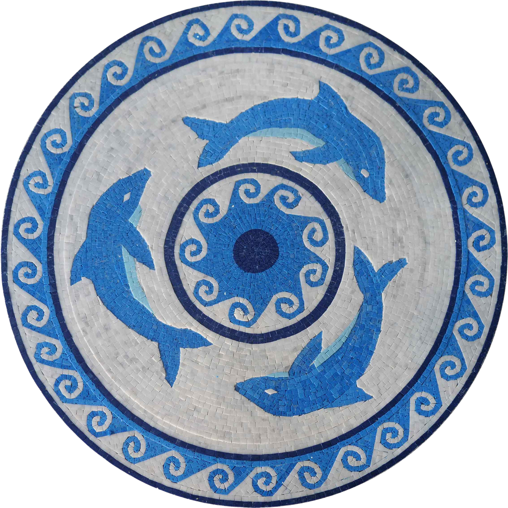 Arte em azulejo de piscina - três golfinhos nadando