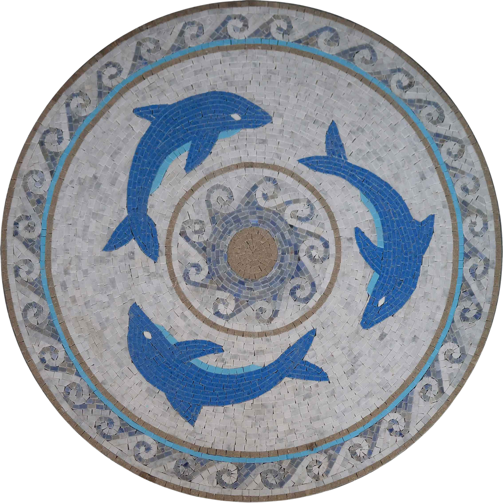 Mosaico de delfines - Arte de azulejos de piscina
