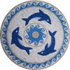Medalhão de Golfinhos Mosaico Arte em Mármore