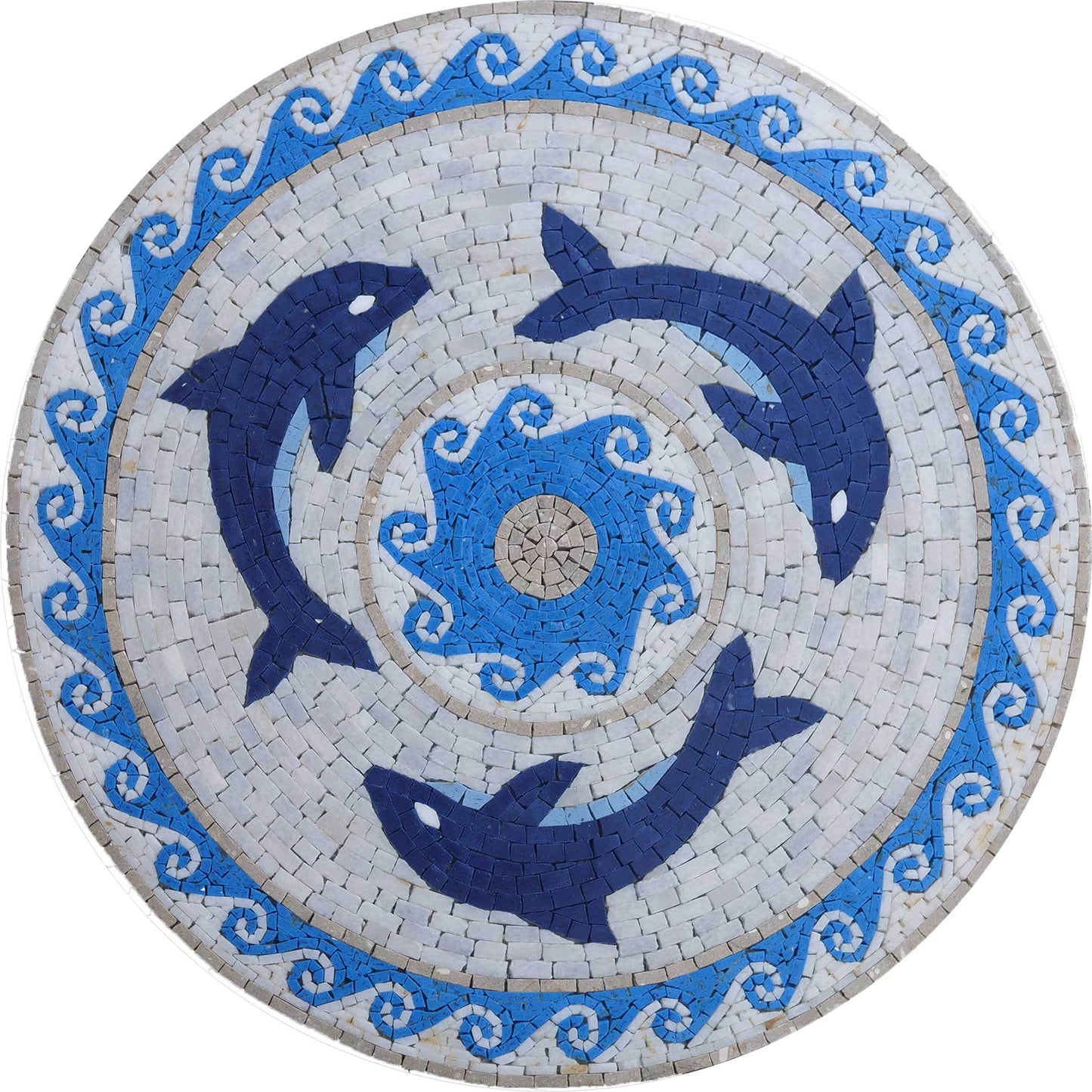 Dolphins Medallion Mosaic Marble Art