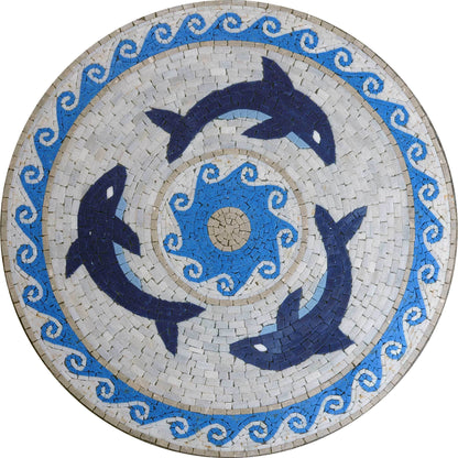 Dolphins Medallion Mosaic Marble Art