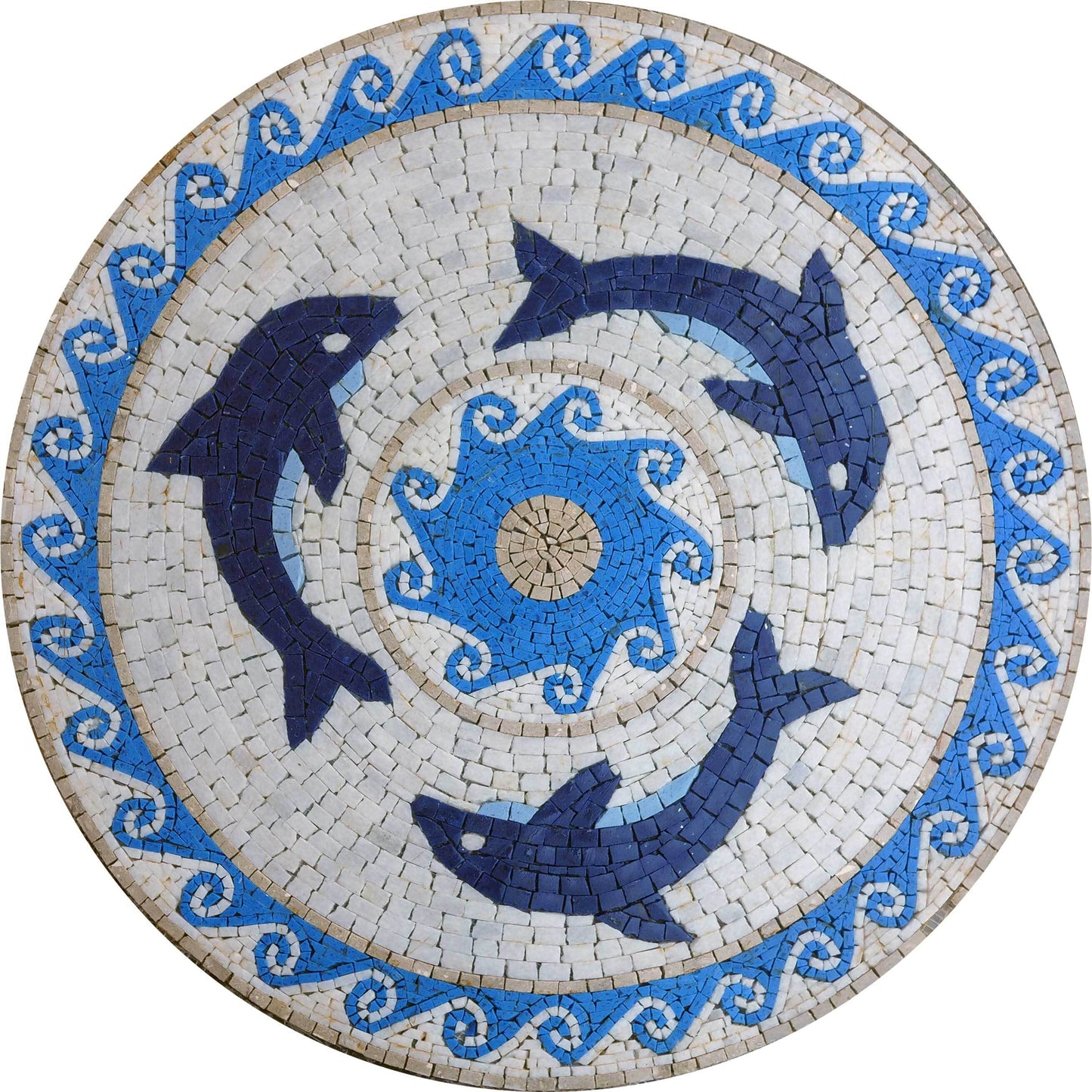 Dolphins Medallion Mosaic Marble Art