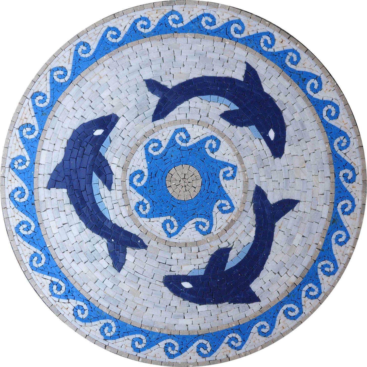 Dolphins Medallion Mosaic Marble Art