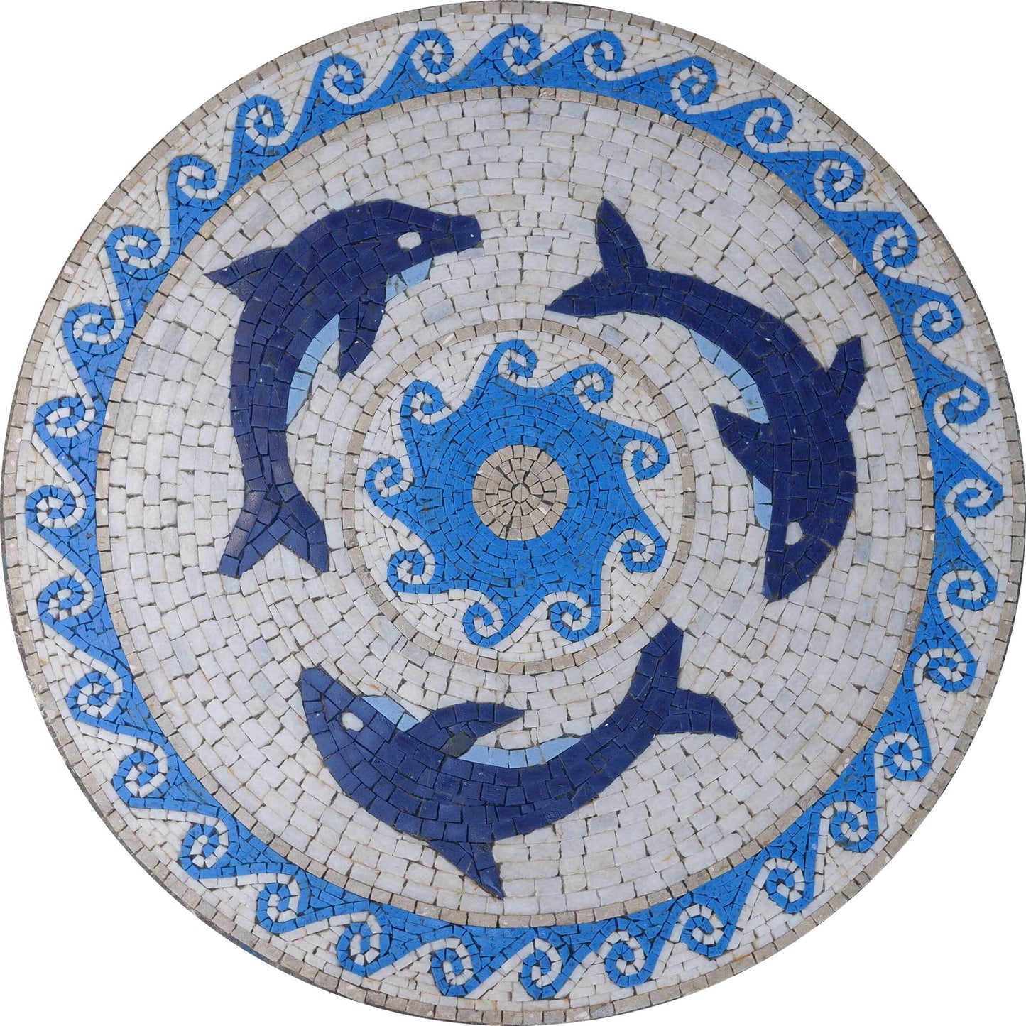Dolphins Medallion Mosaic Marble Art