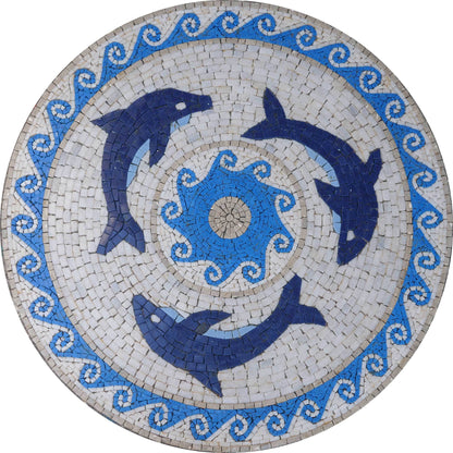 Dolphins Medallion Mosaic Marble Art