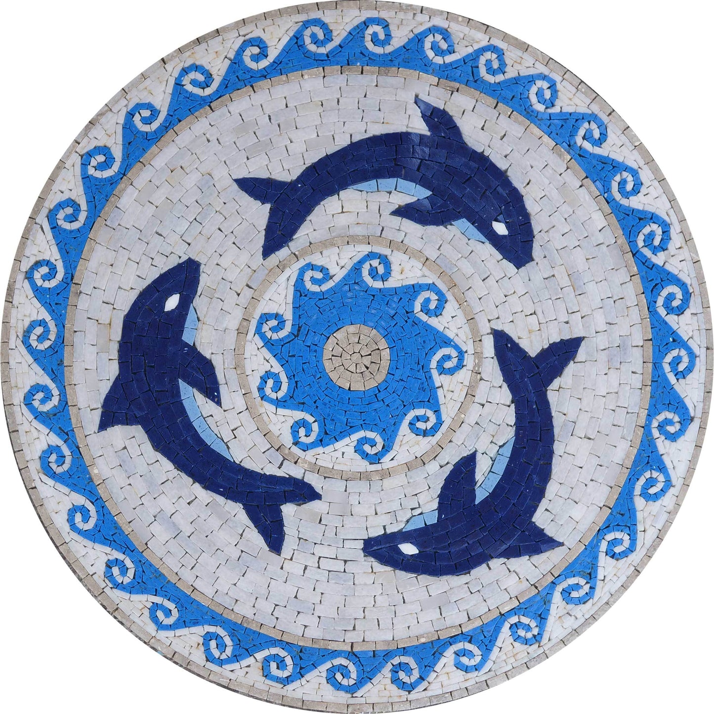 Dolphins Medallion Mosaic Marble Art