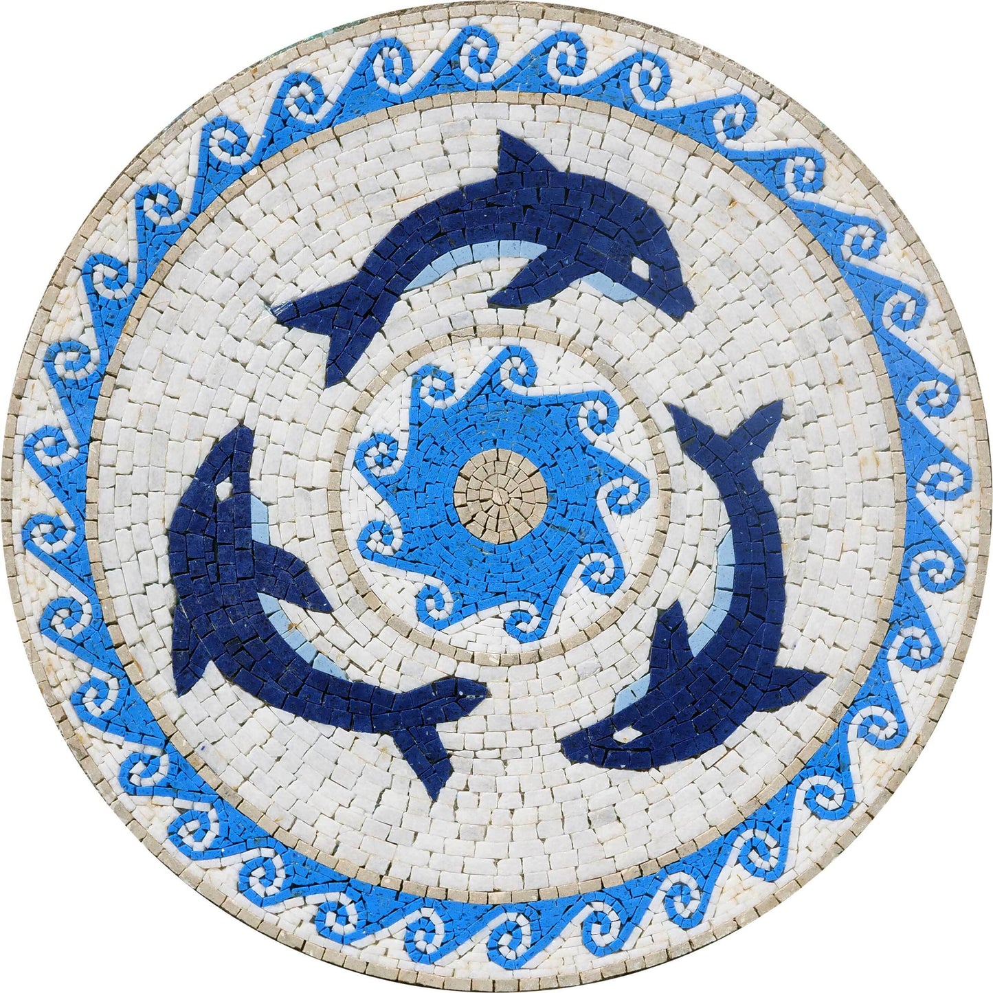 Dolphins Medallion Mosaic Marble Art