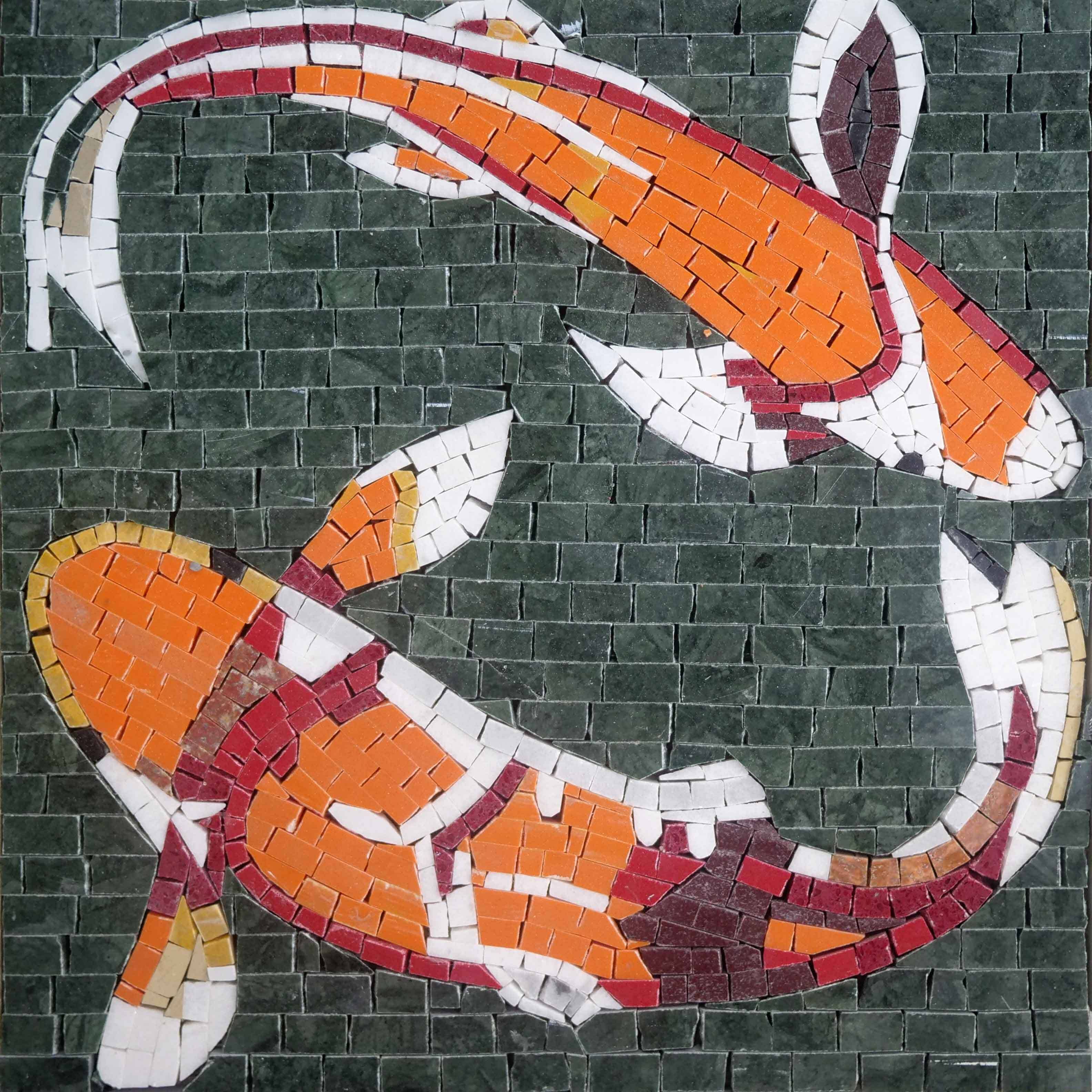 Masaic Fish Elegant Duo of Orange Koi Fish in Handcrafted Mosaic Art