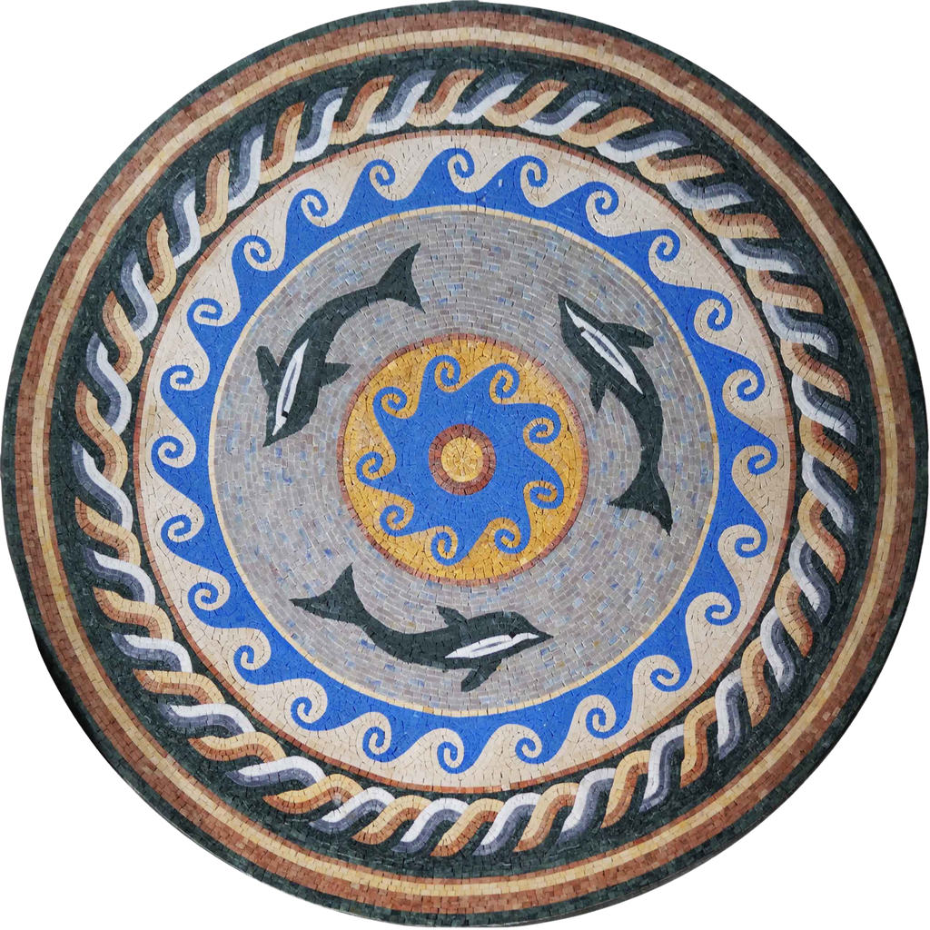 The Exuberant Trio Dolphin Mosaic Medallion