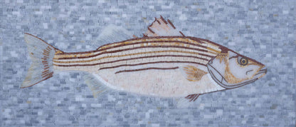 Striped Bass Fish – Coastal Marine Life Marble Mosaic Wall Art - Mesh Backing