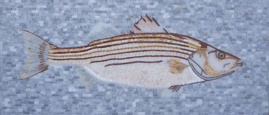 Striped Bass Fish – Coastal Marine Life Marble Mosaic Wall Art - Mesh Backing