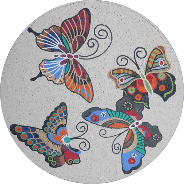 Butterfly Medallion Tile Art | Luxury Handcrafted Natural Stone Mosaic - Mesh Backing