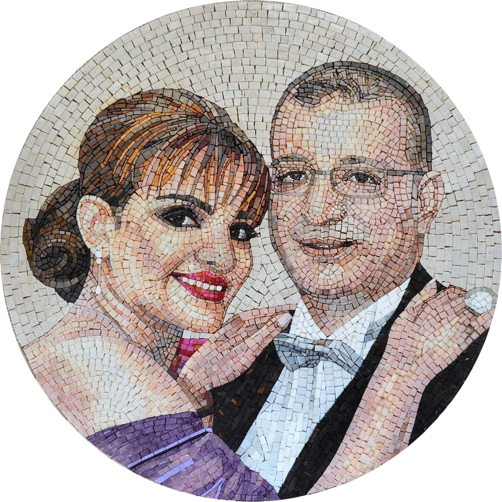 Medallón de mosaico de mármol personalizado con retrato de pareja