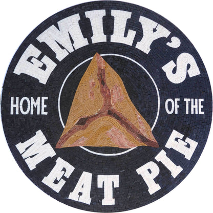 Emily's Meat Pie Custom Logo – Handmade Marble Mosaic Business Sign - Mesh Backing