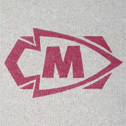 Custom M Logo Emblem – Handmade Marble Mosaic Brand Sign - Mesh Backing