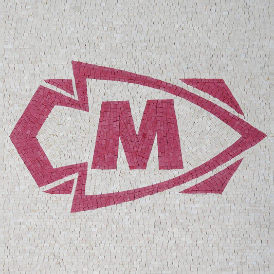 Custom M Logo Emblem – Handmade Marble Mosaic Brand Sign - Mesh Backing