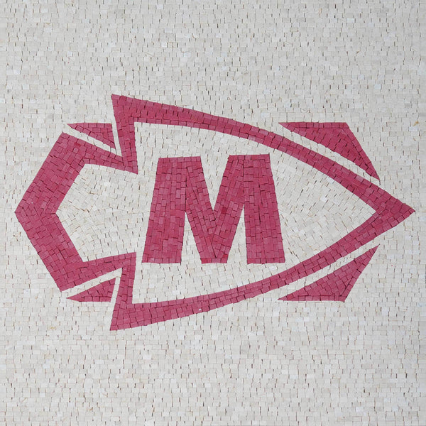Custom M Logo Emblem – Handmade Marble Mosaic Brand Sign - Mesh Backing