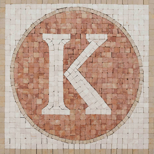 Letter K Marble Mosaic Medallion – Custom Initial Logo Floor & Wall Tile - Mesh Backing