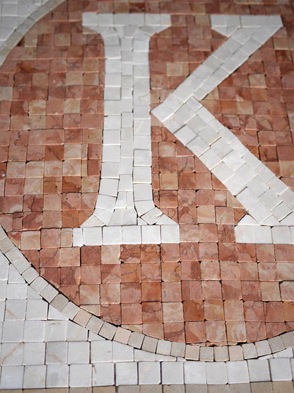Letter K Marble Mosaic Medallion – Custom Initial Logo Floor & Wall Tile - Mesh Backing