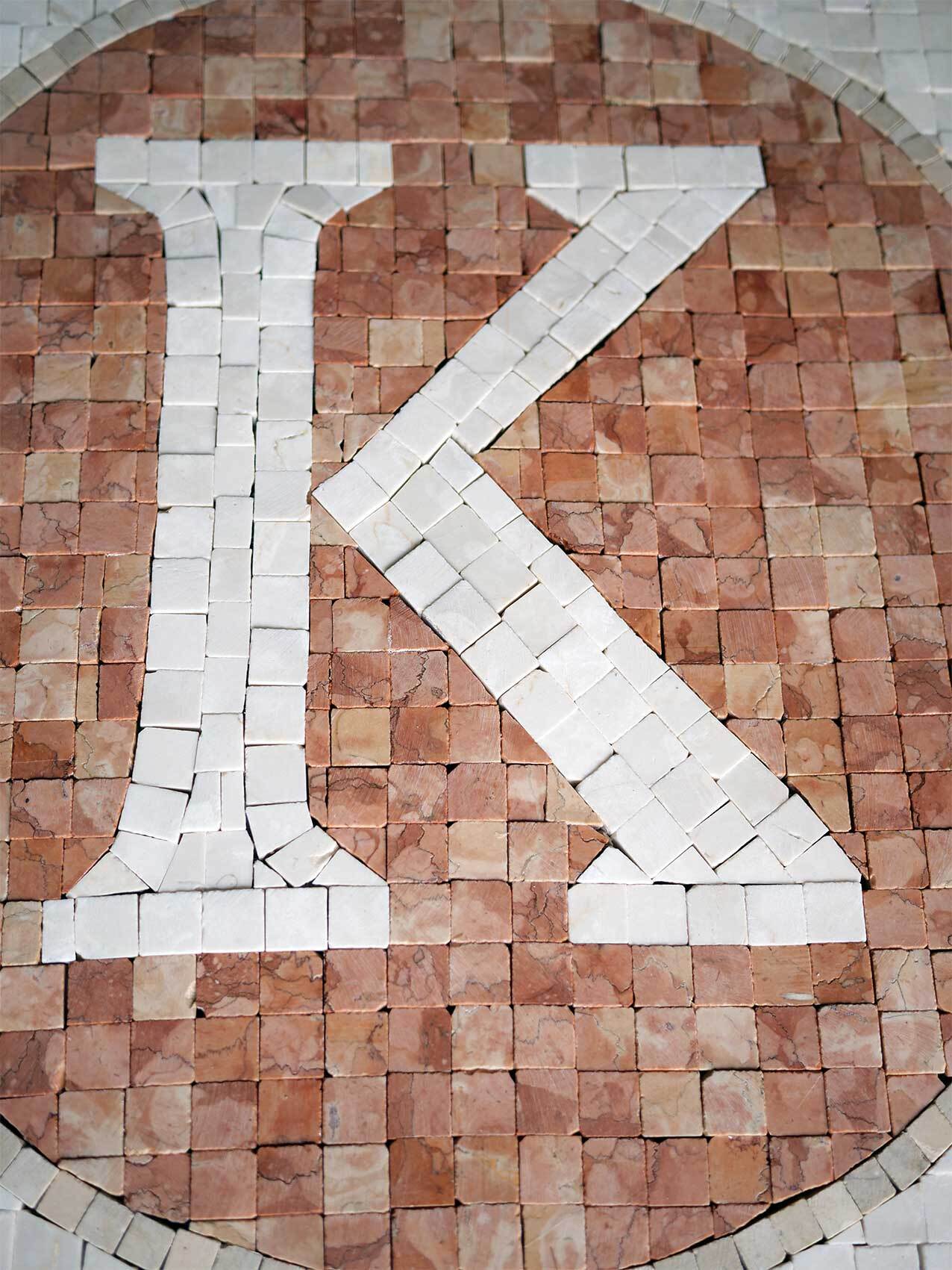 Letter K Marble Mosaic Medallion – Custom Initial Logo Floor & Wall Tile - Mesh Backing