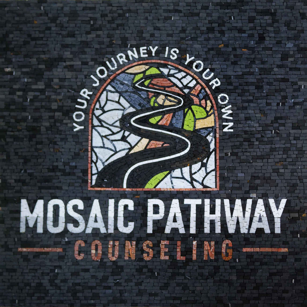 Conception artistique du logo de counseling sur le chemin en mosaïque