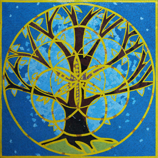 Tree Life Geometric - Mosaic Flooring Art Luxury Handcrafted Natural Stone Decor - Mesh Backing