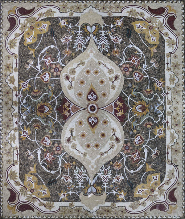 Floral Arabesque Pattern - Mosaic Wall Murals Persian Rug Floor Art Home Decor - Mesh Backing