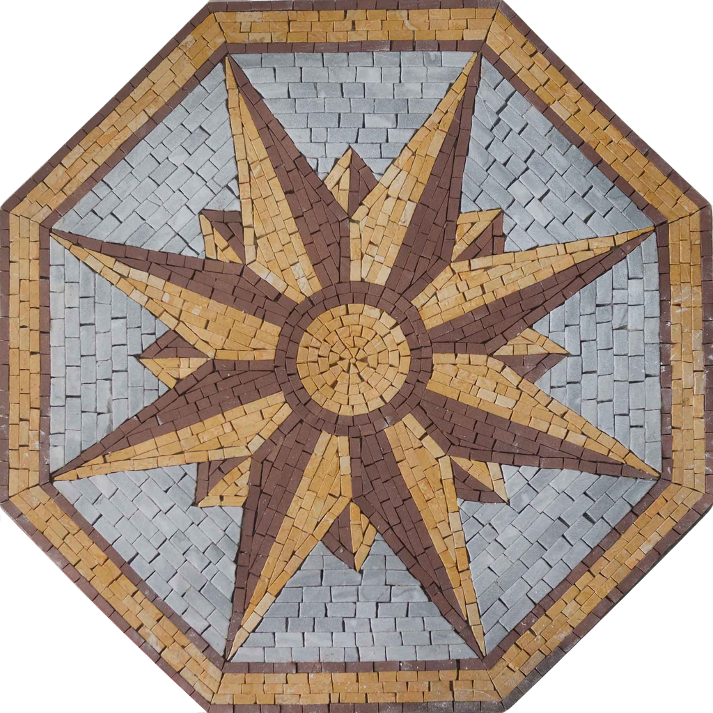 Mosaïque boussole octogonale - Oeuvre de mosaïque