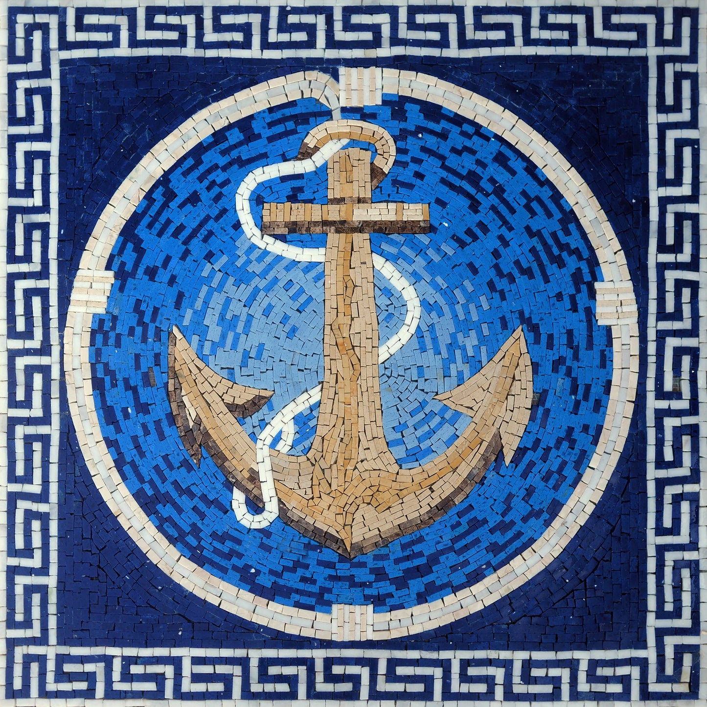Nautical Charm: Anchor on Blue Marble Mosaic
