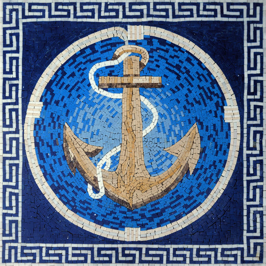 Nautical Charm: Anchor on Blue Marble Mosaic