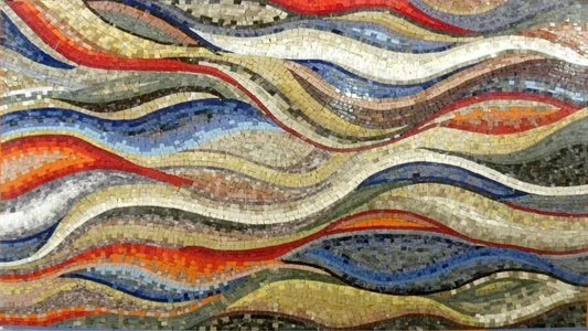 Vibrant Wavy Shades: Marble Mosaic Patterns Wall or Floor Art | Luxury Handcrafted