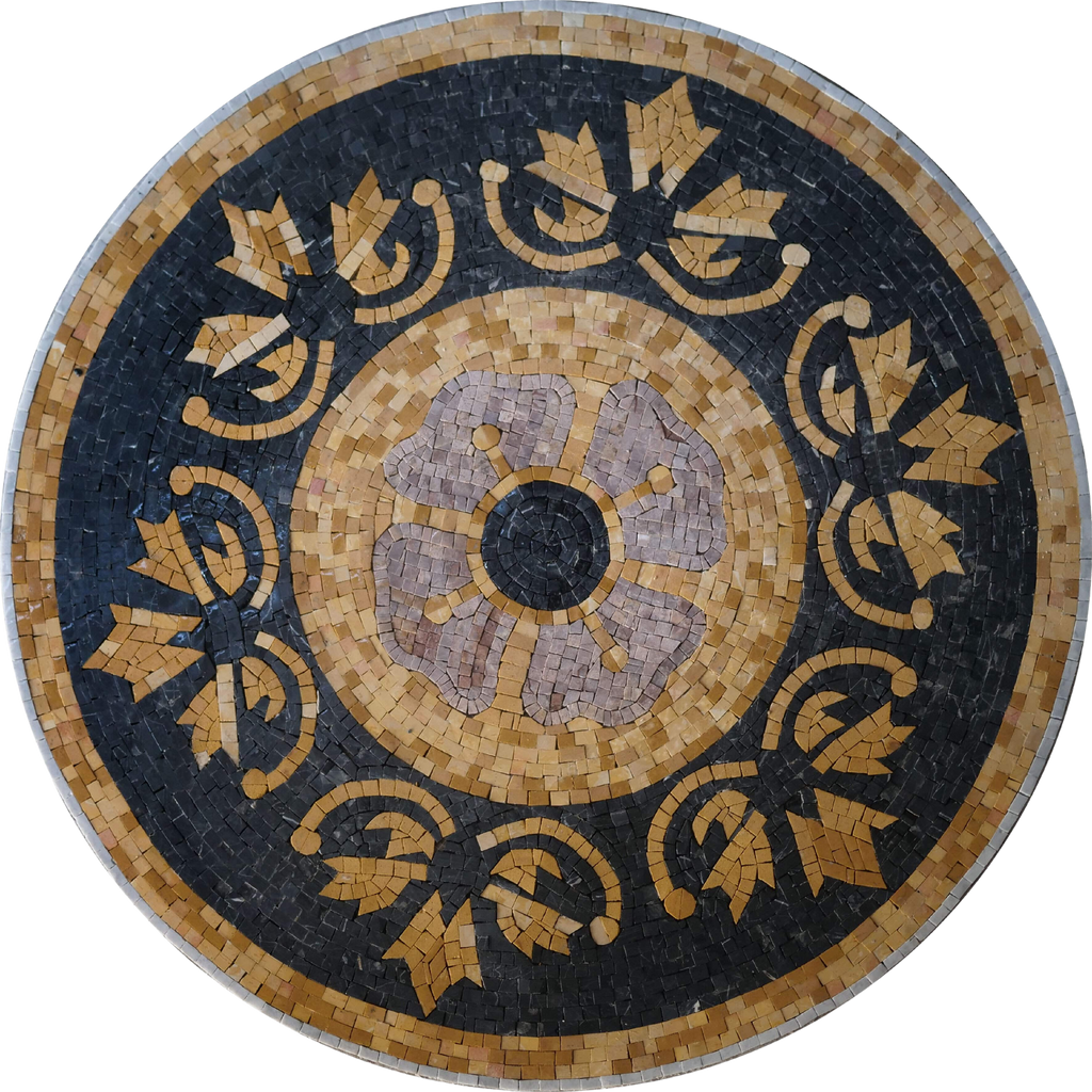 Mosaico medallón negro y dorado