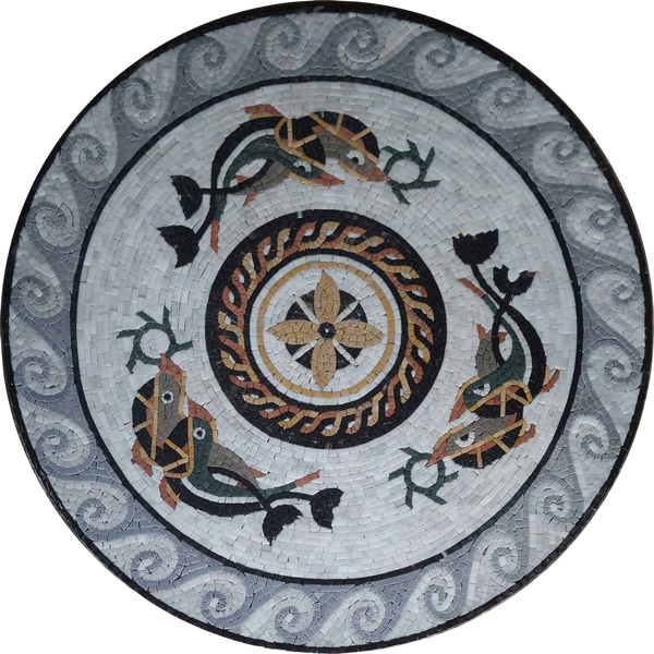 Circular Motif - Marble Mosaic Nautical - Mesh Backing