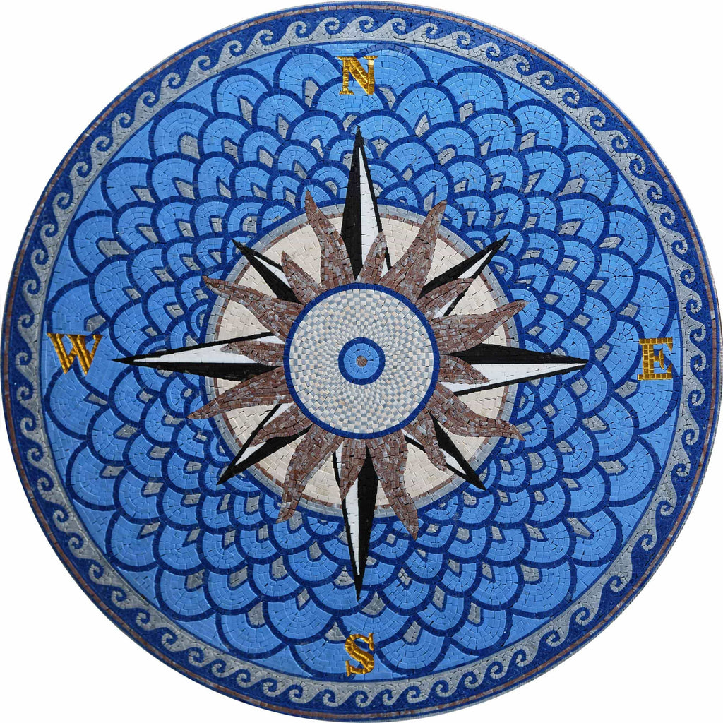 Bussola in mosaico di pavone - Mosaico a medaglione