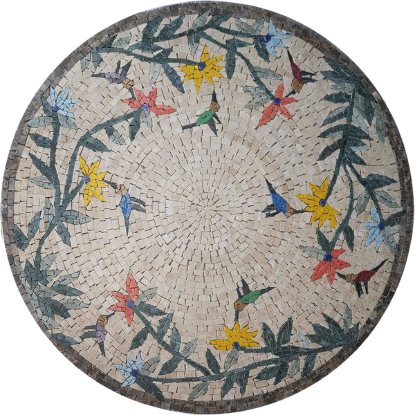 Floral Birds Vine - Marble Home Renovation Mosaic Bird Art - Mesh Backing