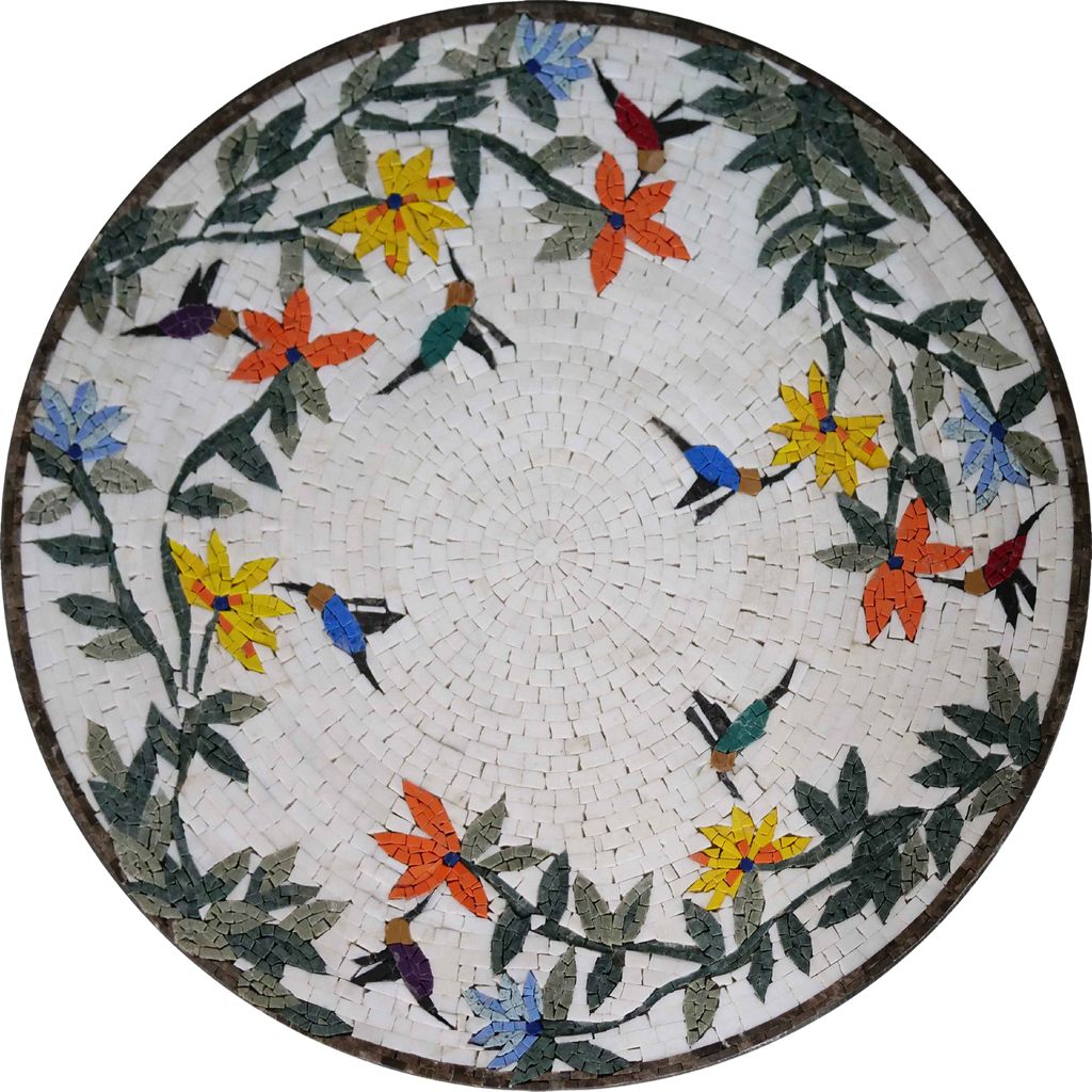 Medalhão Mosaico - Beija-flores Coloridos