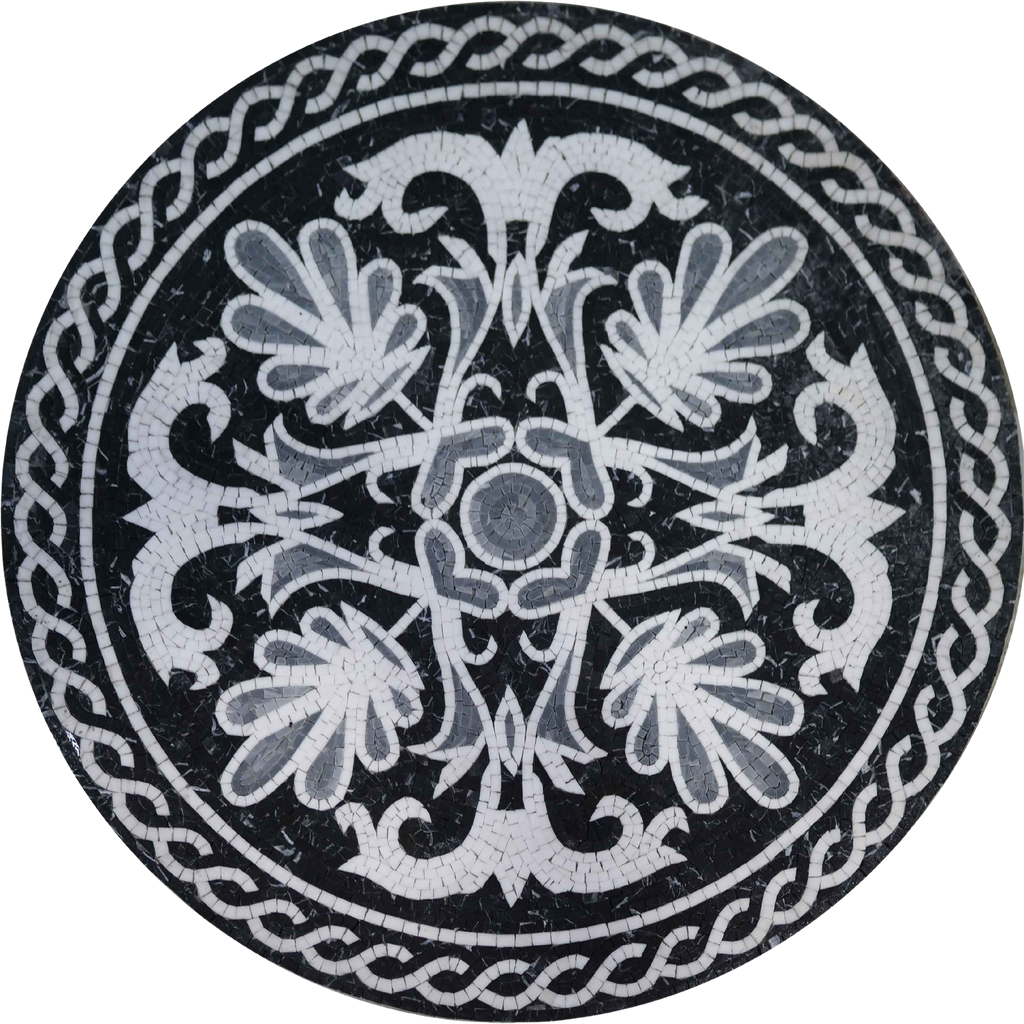 Arte de pared de mosaico - Medallón blanco y negro