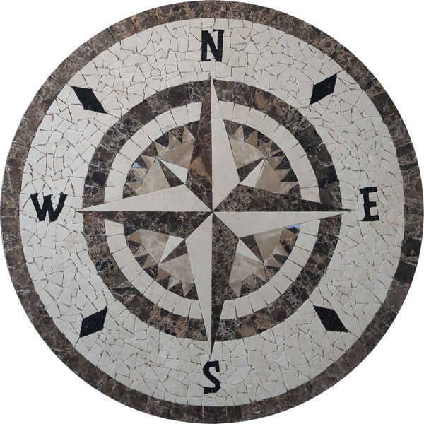 Compass Rose Geometric - Marble Mosaic Artwork - Mesh Backing